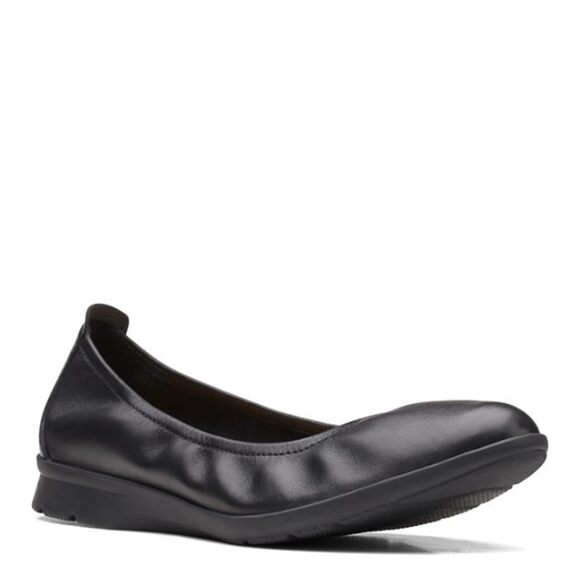 NWT Clarks Women's Jenette Ease Ballet Flat, Black Leather, 6 Wide - Picture 1 of 7